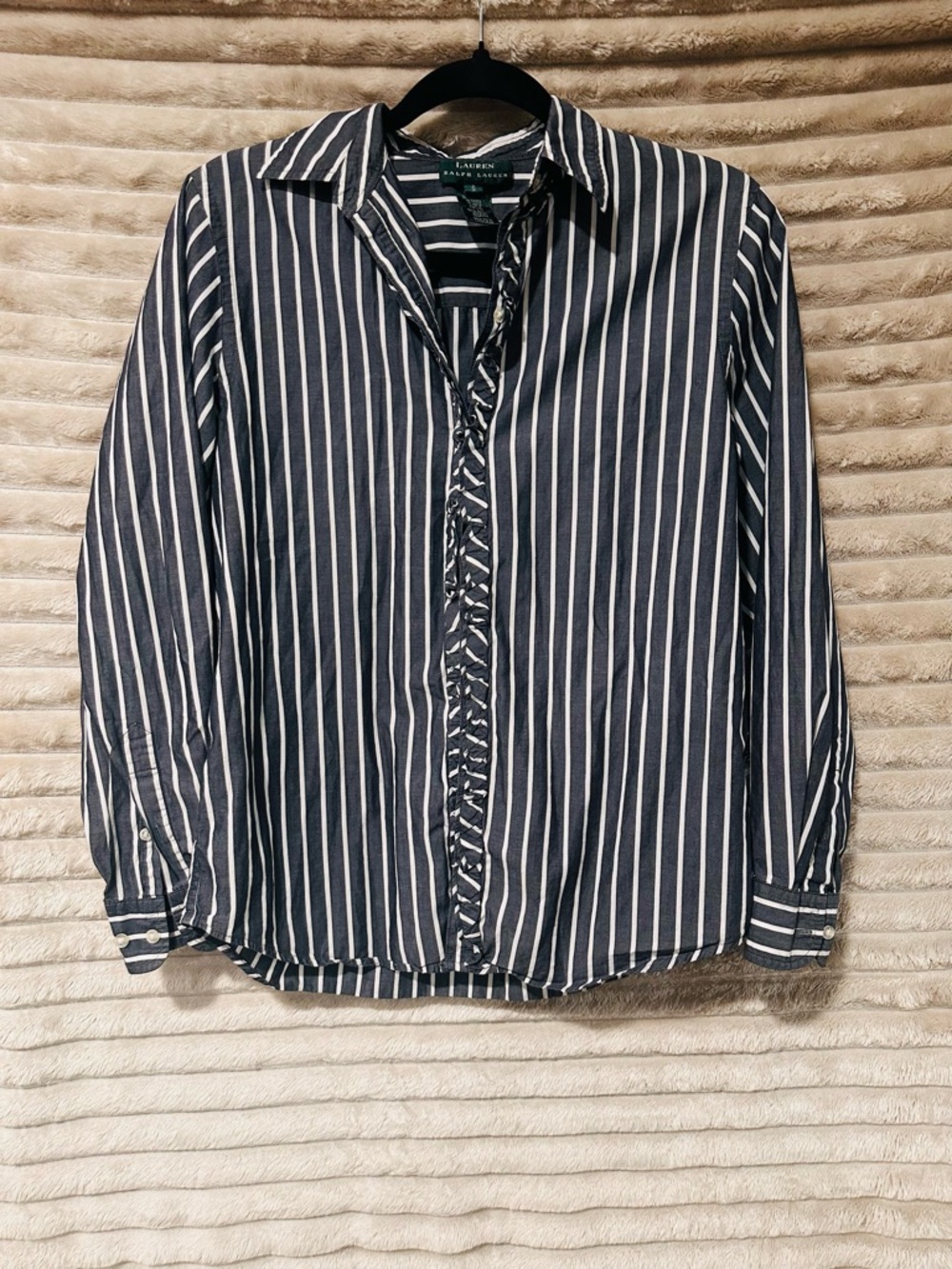 Lauren Ralph Lauren grey and White Striped Button-Down Shirt